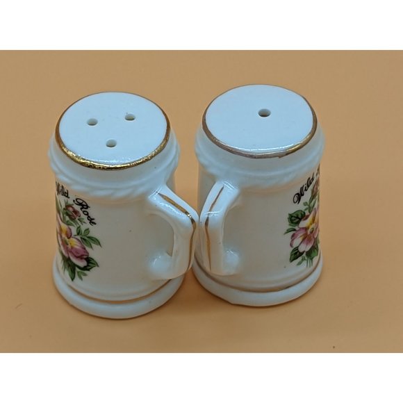 Vintage Salt and Pepper Shakers Wild Rose Mugs Bone China Japan - Picture 4 of 6